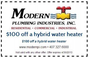 100 off a hybrid water heater in orlando